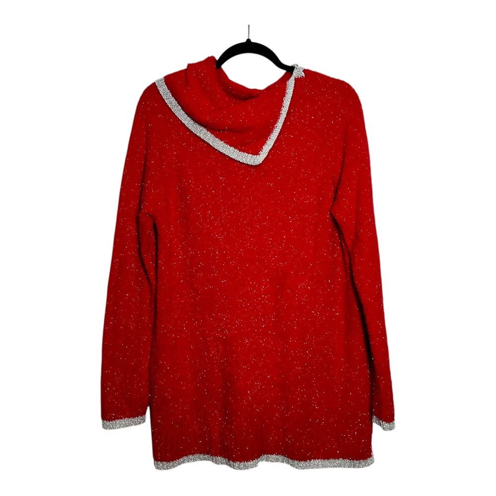 Crown & Ivy Womens Red Shimmer Cowl Neck Sweater Metallic Trim Large‎ Holiday
